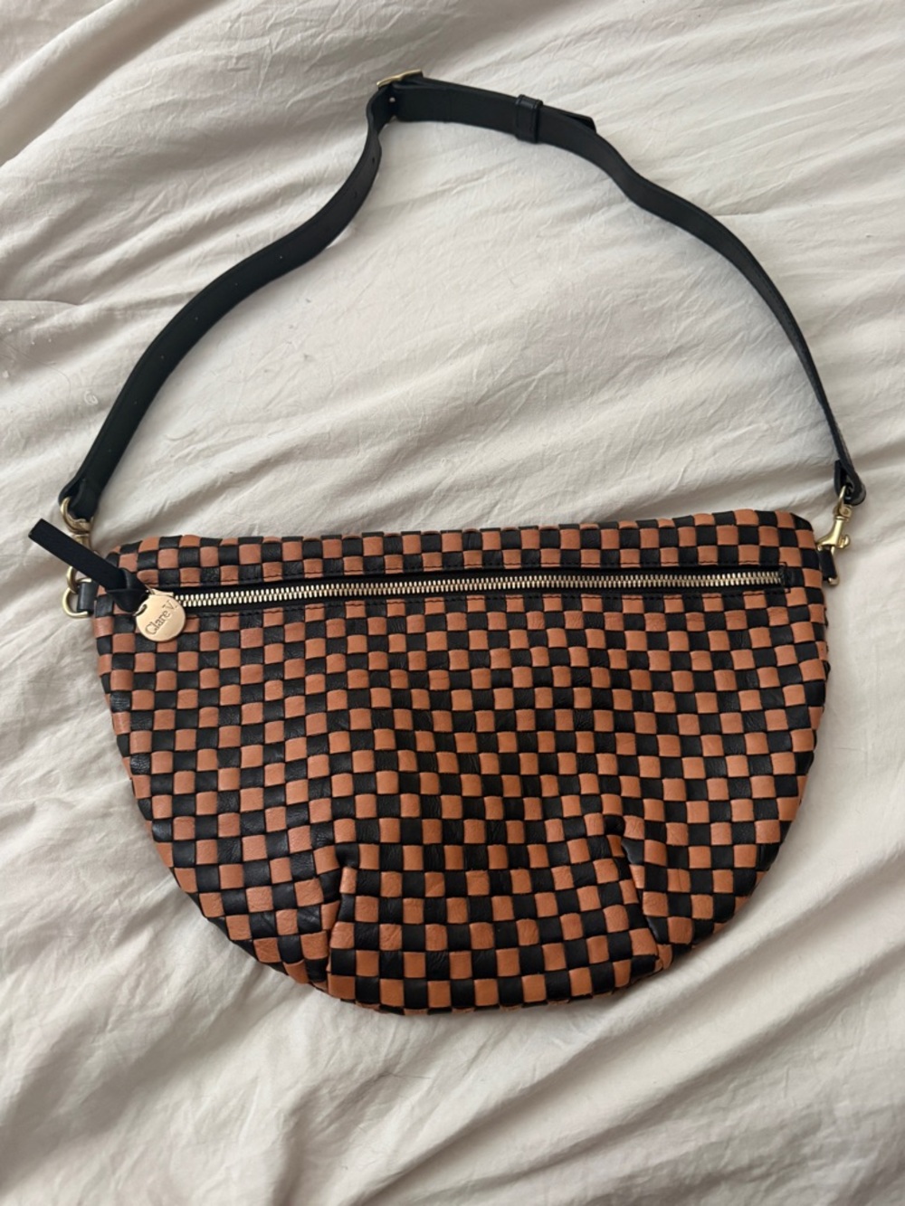 Clare V Grande Fanny Checkered Black and Brown